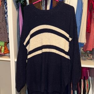 American Eagle Outfitters Navy and Cream Striped Sweater